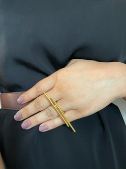 Two Finger Bar Ring – handmade gold-plated brass ring, nickel-free | Raavi Jewelry