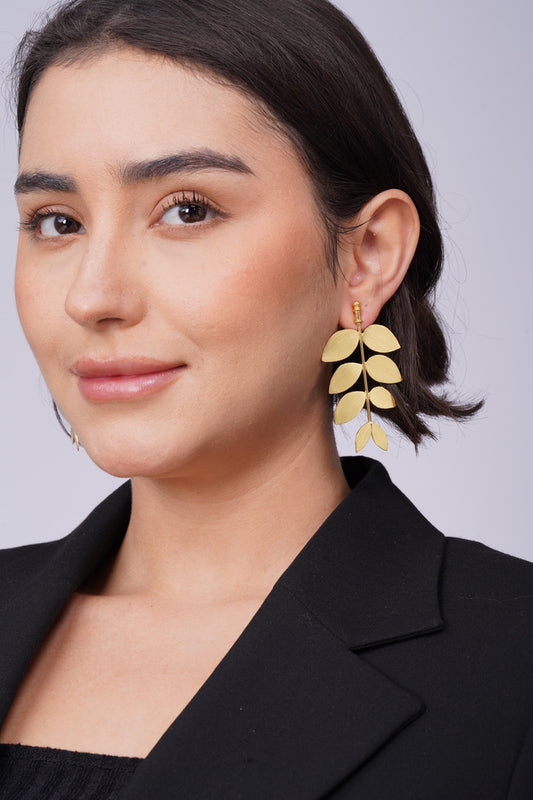 Laurel Leaf Drop Earrings – detail close-up | Raavi Jewelry