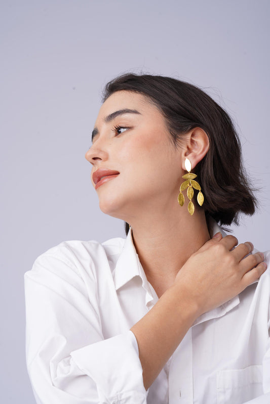 Leaf Cascade Earrings – side view | Raavi Jewelry