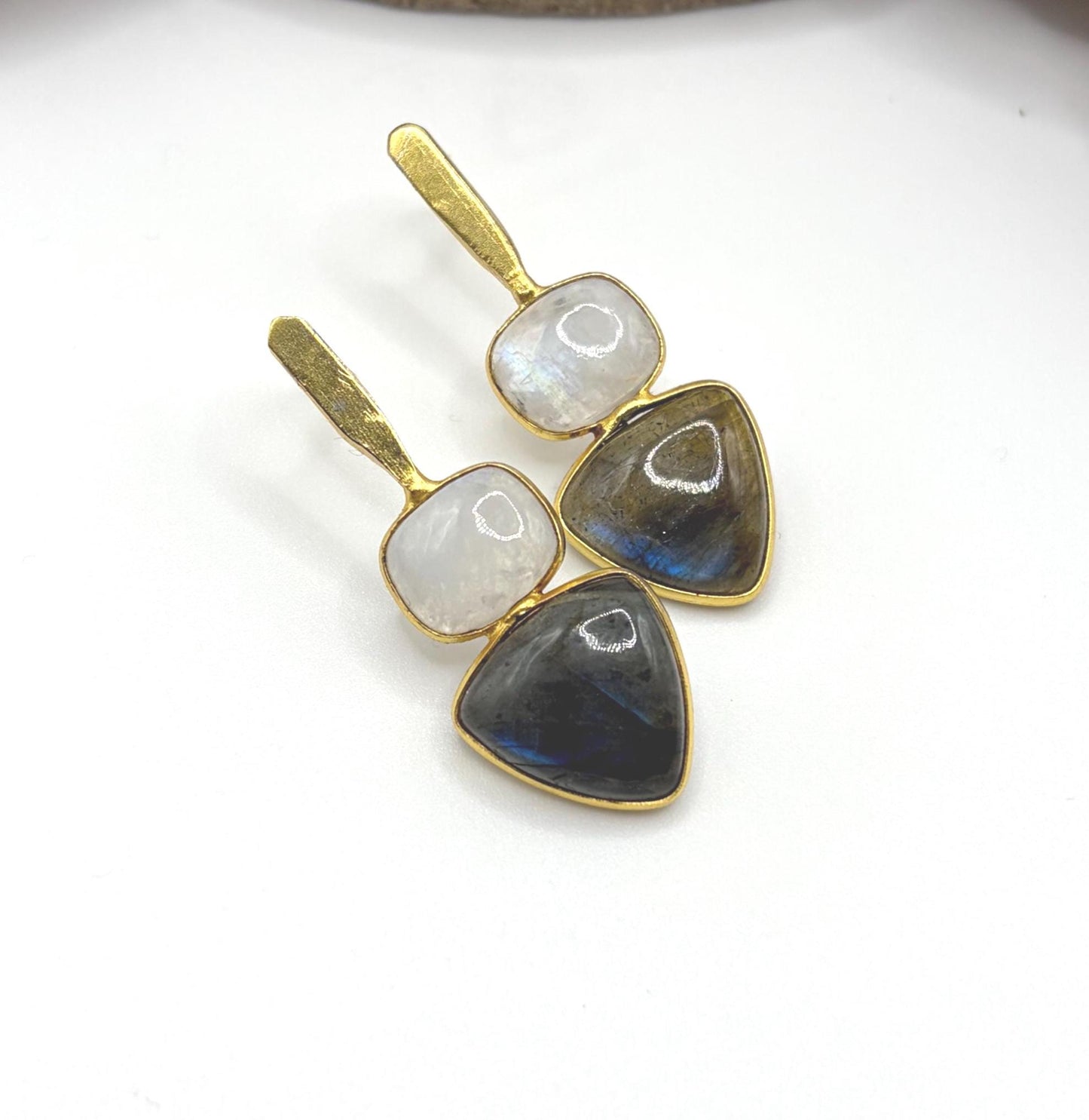 Moonstone & Labradorite Dangle Earrings – view 5 | Raavi Jewelry