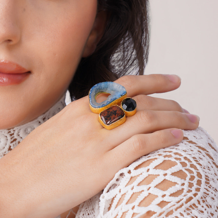 Two-Finger Agate Ring: Adjustable Band – view 7 | Raavi Jewelry