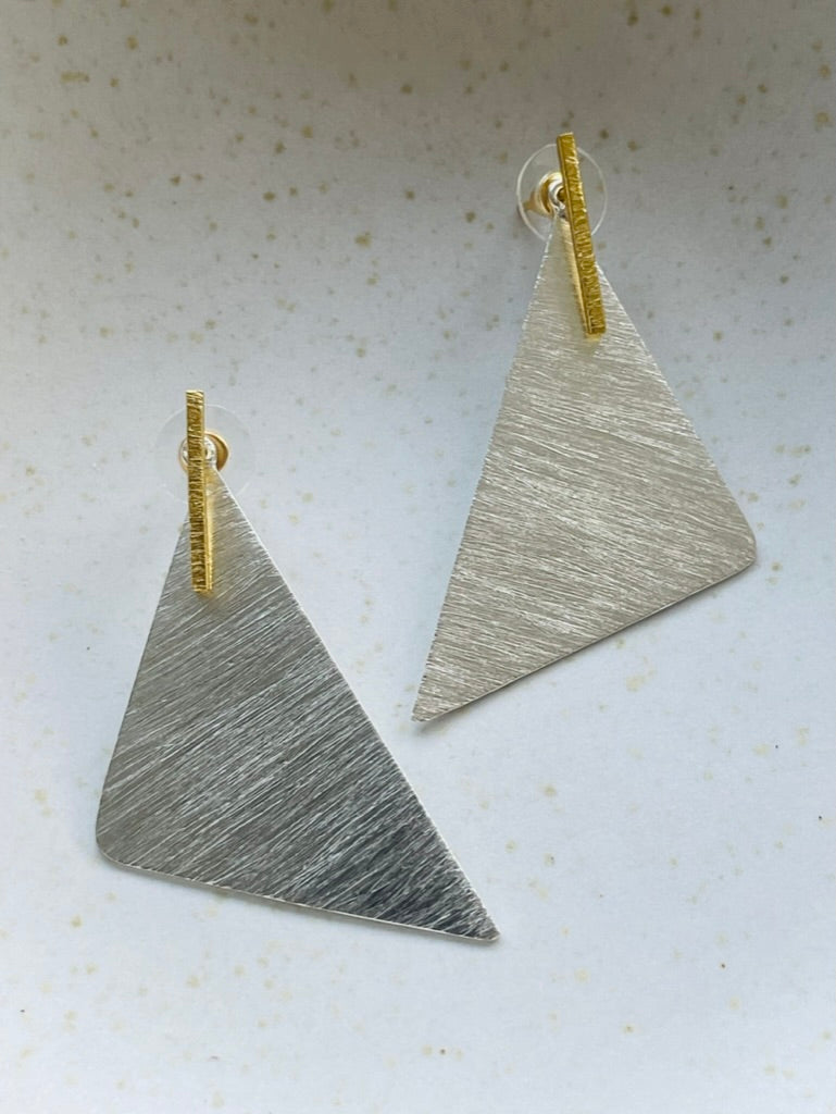 2-in-1 Triangle Earrings – worn on model | Raavi Jewelry