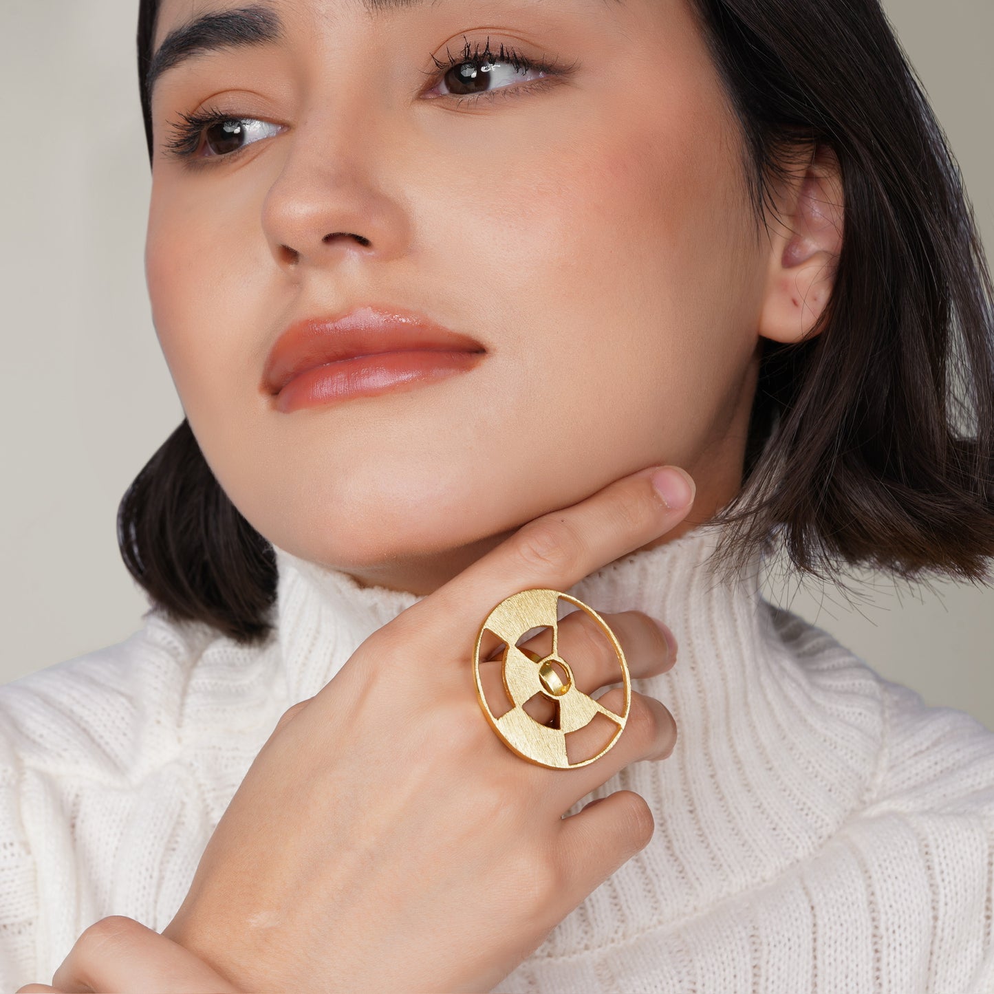 Handmade Geometric Statement Ring: Adjustable Brass Cocktail Ring