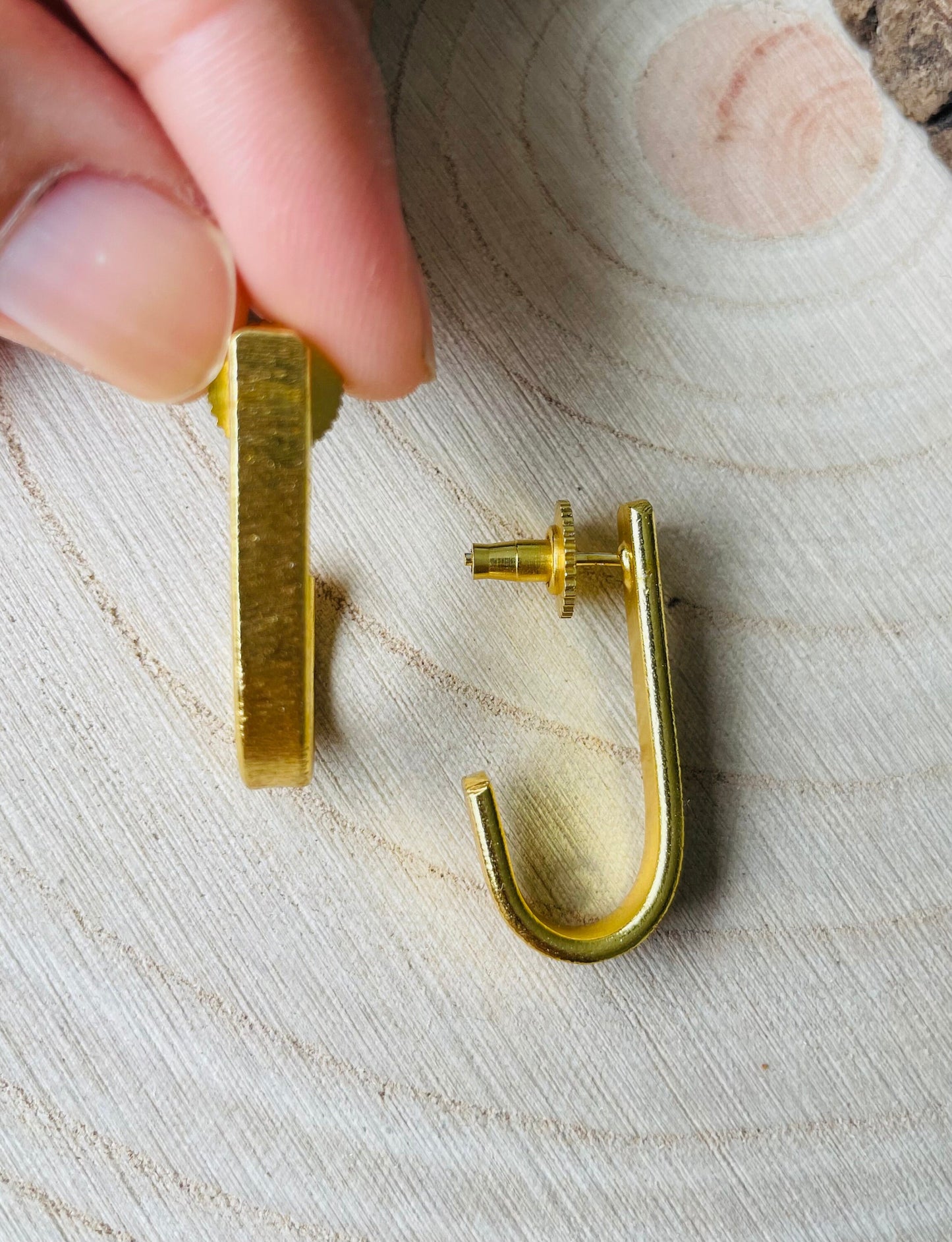 J-Shaped Brass Earrings โ view 9 | Raavi Jewelry