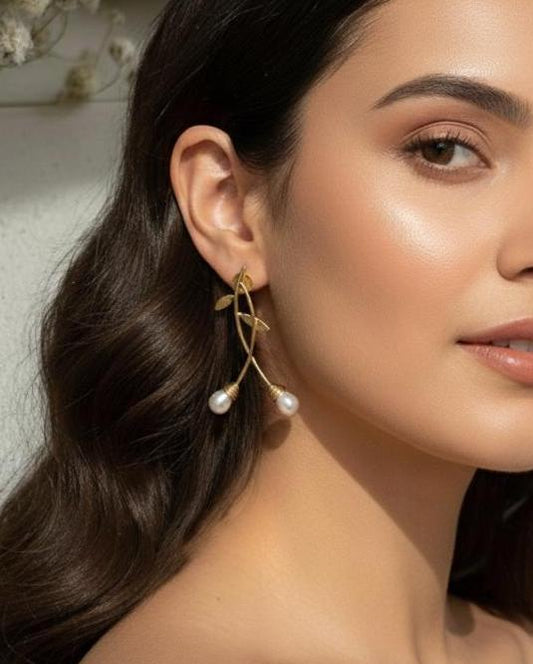 Pearl Earrings – handmade natural stone & gold-plated brass earrings, nickel-free | Raavi Jewelry