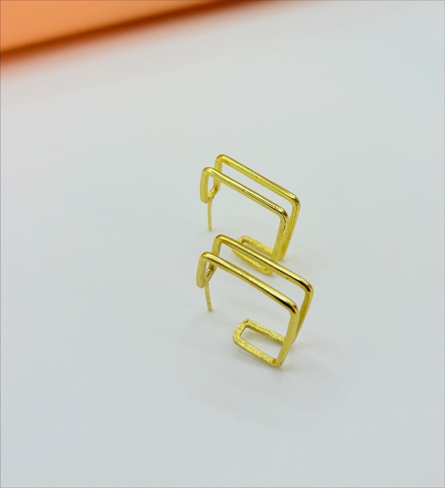 Square hoops – worn on model | Raavi Jewelry
