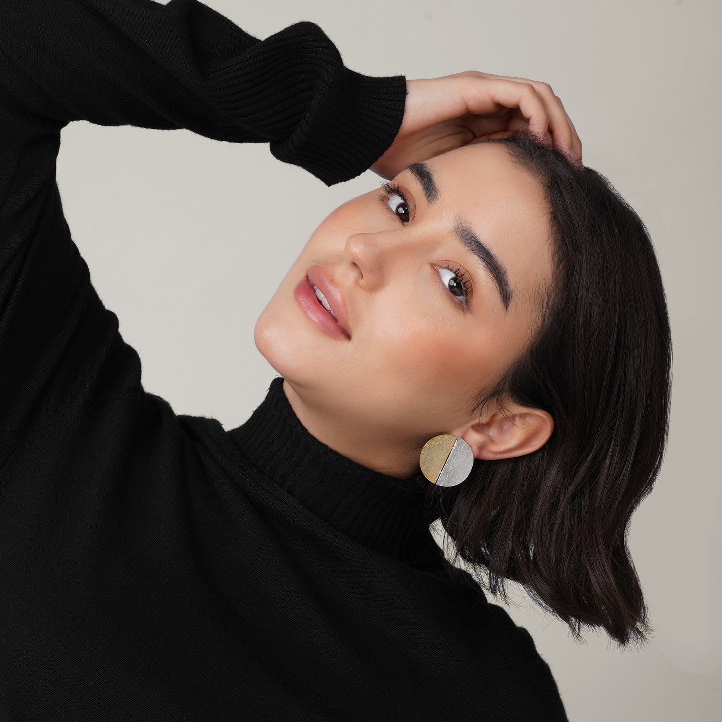 Round Two Color Brass Earrings