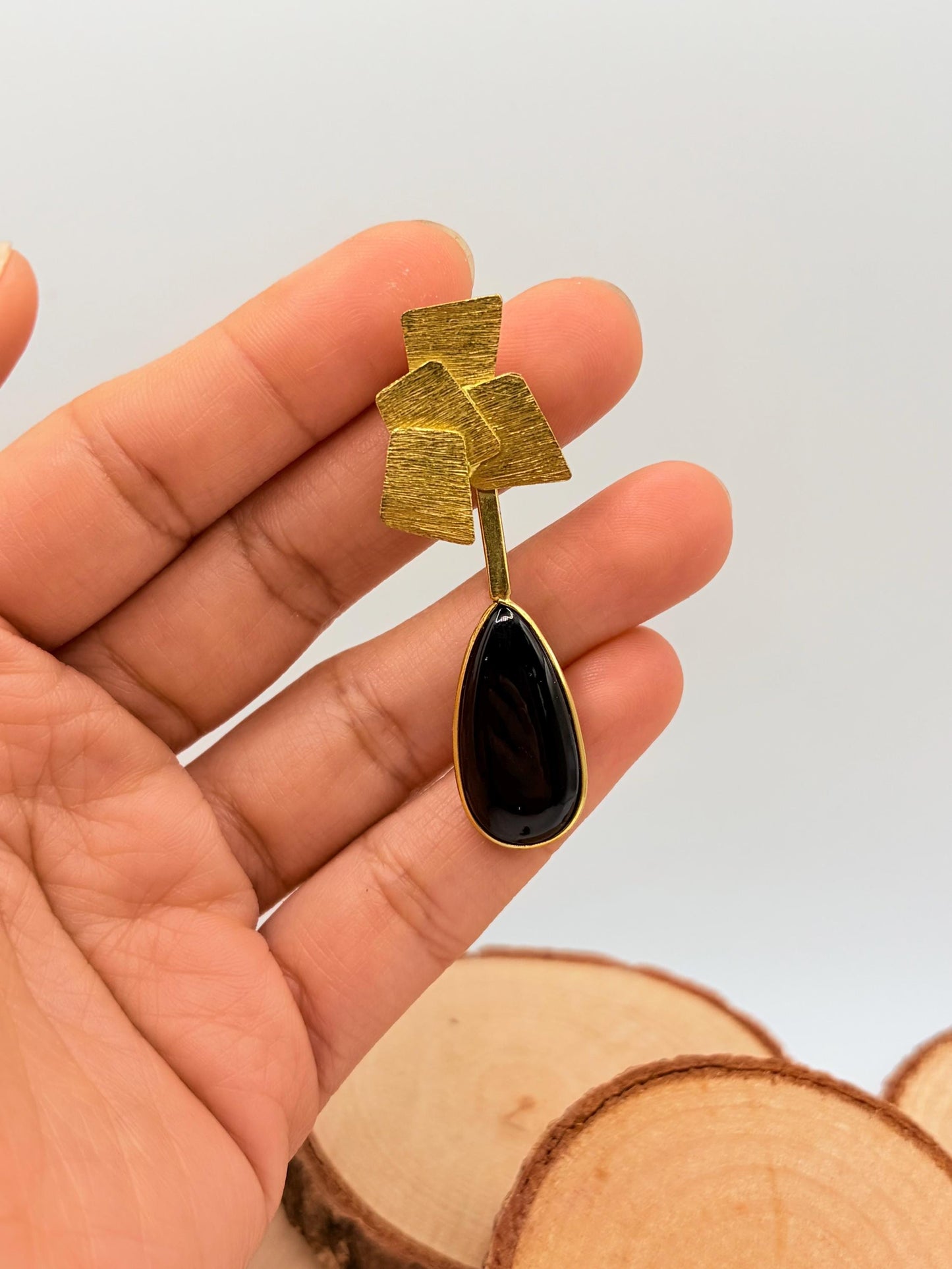 Onyx Stone Earrings – worn on model | Raavi Jewelry