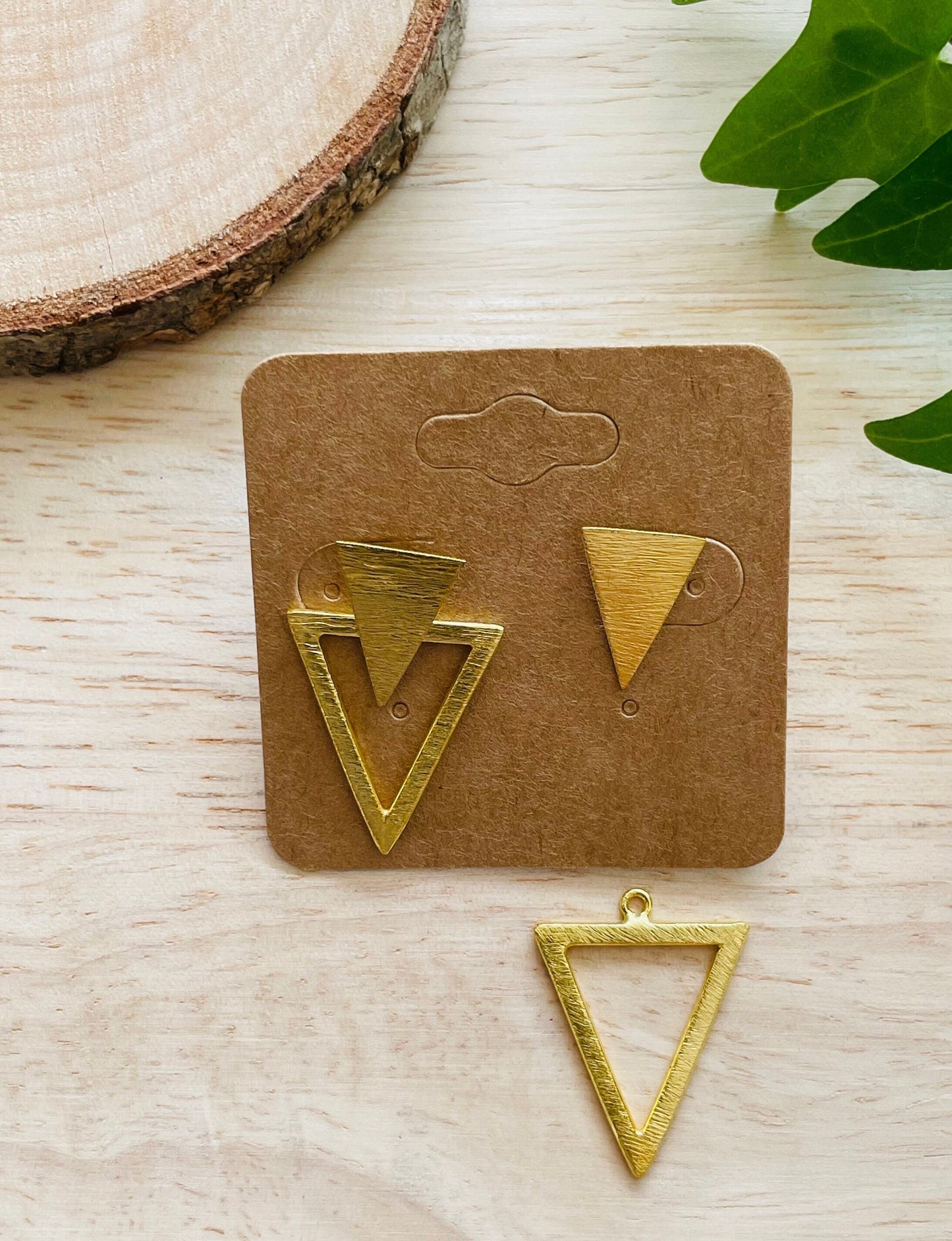 Triangle Stud Earrings – worn on model | Raavi Jewelry