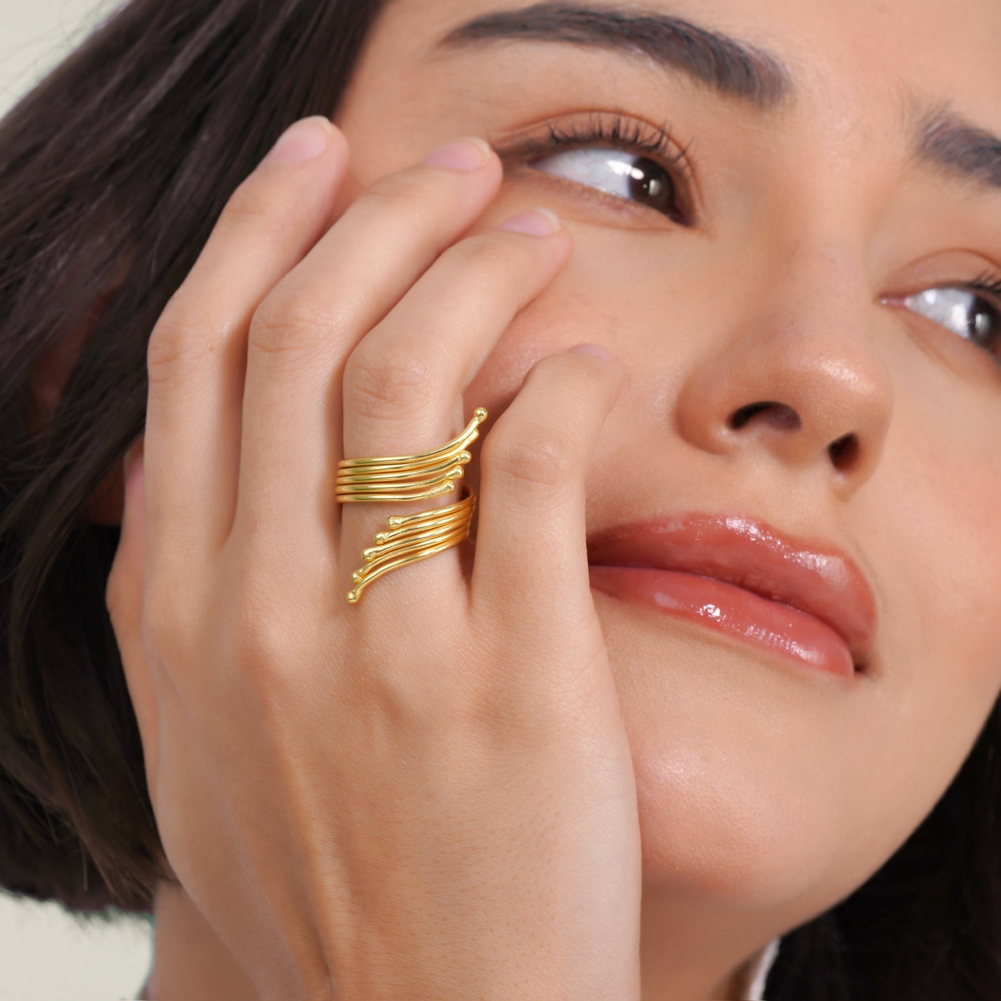 Brass Wrap Ring • Waterproof & Nickel-Free • Adjustable Abstract Leaf Ring