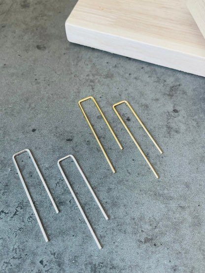 Minimal Straight Thread Earrings – view 5 | Raavi Jewelry