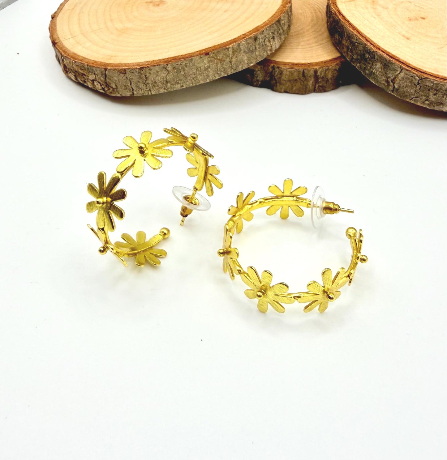 Flower Hoop Earrings – side view | Raavi Jewelry
