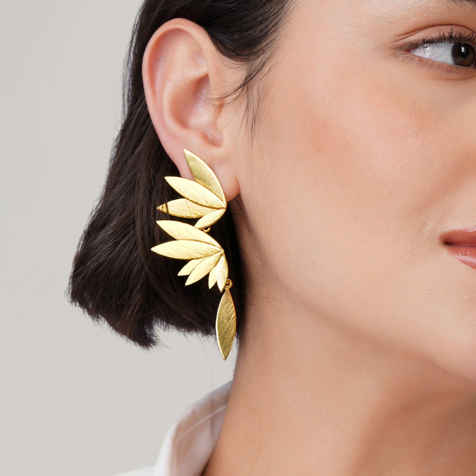 Gilded Laurel Wing Earrings – handmade gold-plated brass earrings, nickel-free | Raavi Jewelry