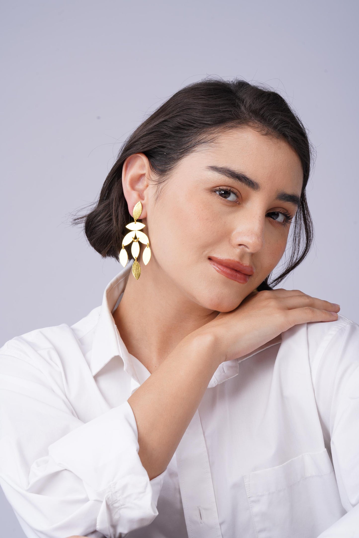 Leaf Cascade Earrings – detail close-up | Raavi Jewelry