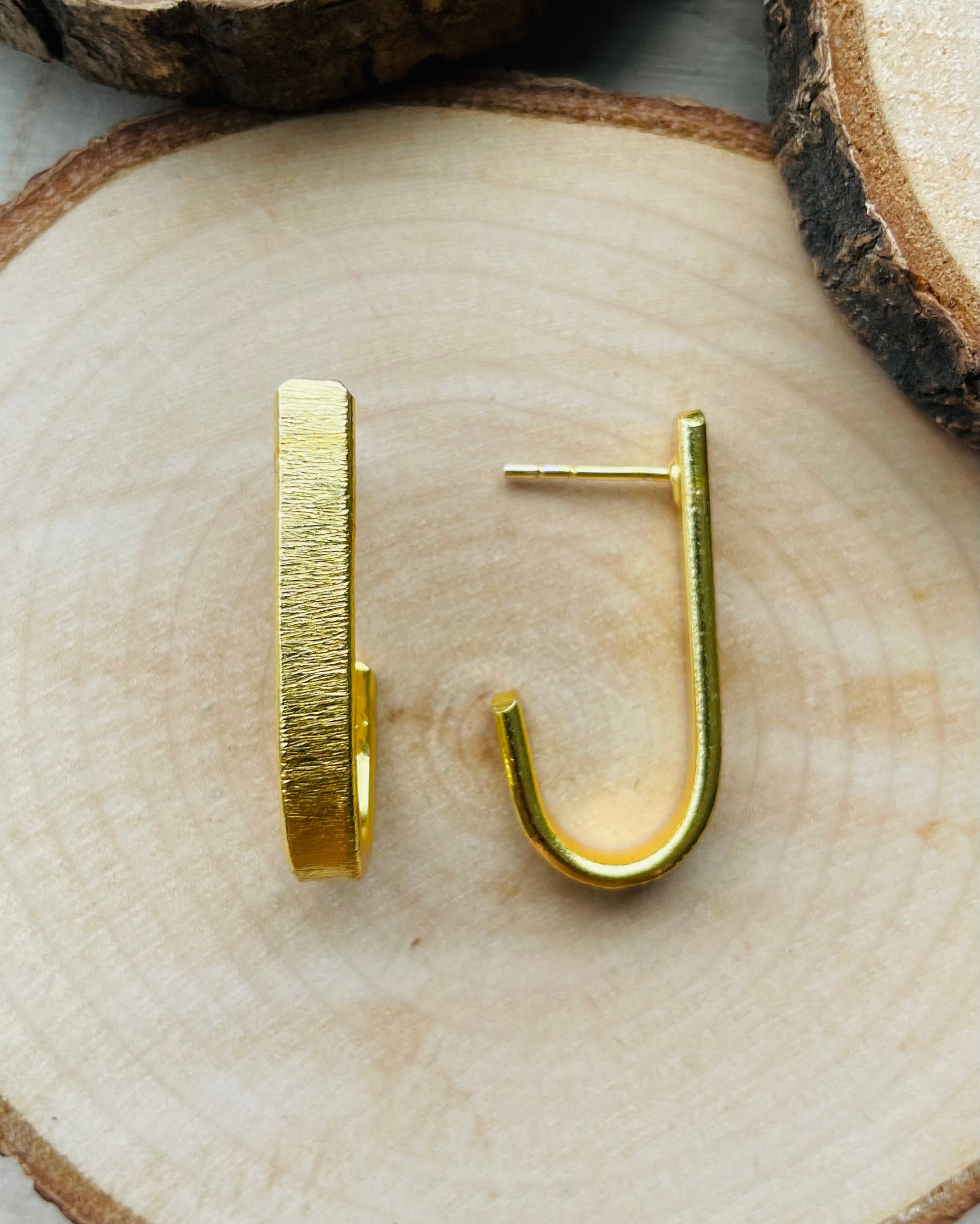J-Shaped Brass Earrings – view 7 | Raavi Jewelry