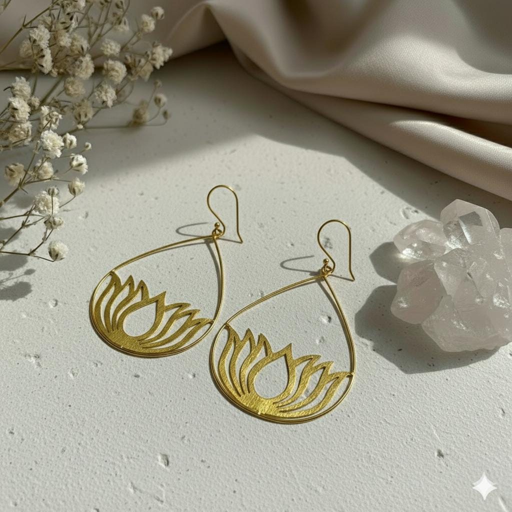 Lotus Teardrop Earrings – detail close-up | Raavi Jewelry