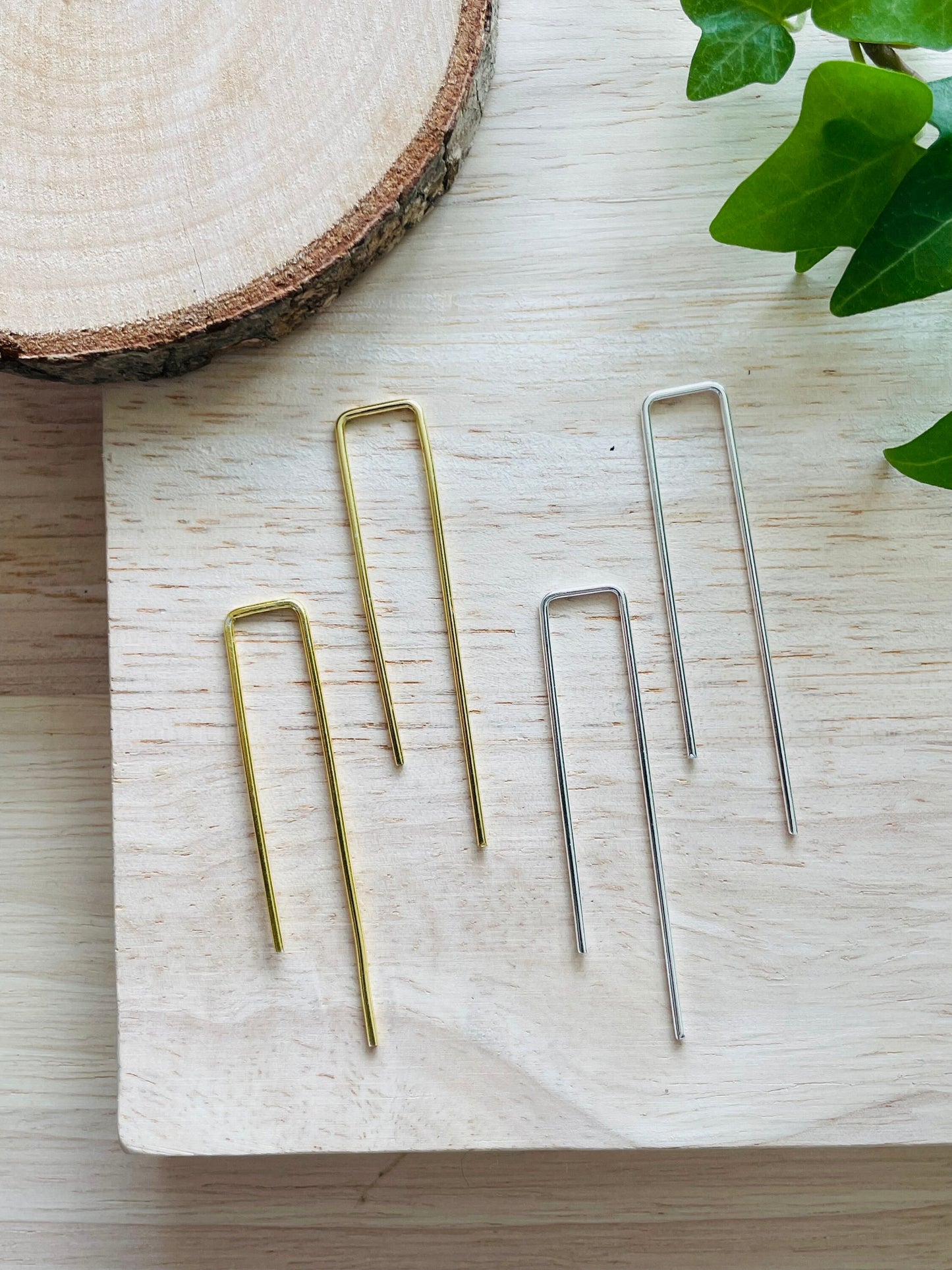 Minimal Straight Thread Earrings – detail close-up | Raavi Jewelry