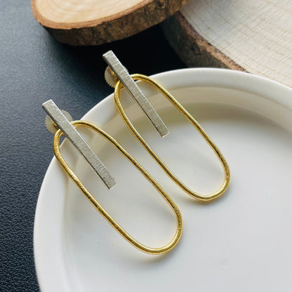 Silver & Gold Oval Ear‑Jacket Earrings – Modular Brass Studs – view 6 | Raavi Jewelry