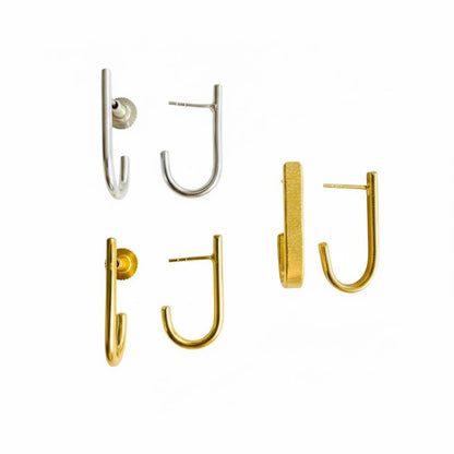 J-Shaped Brass Earrings – detail close-up | Raavi Jewelry