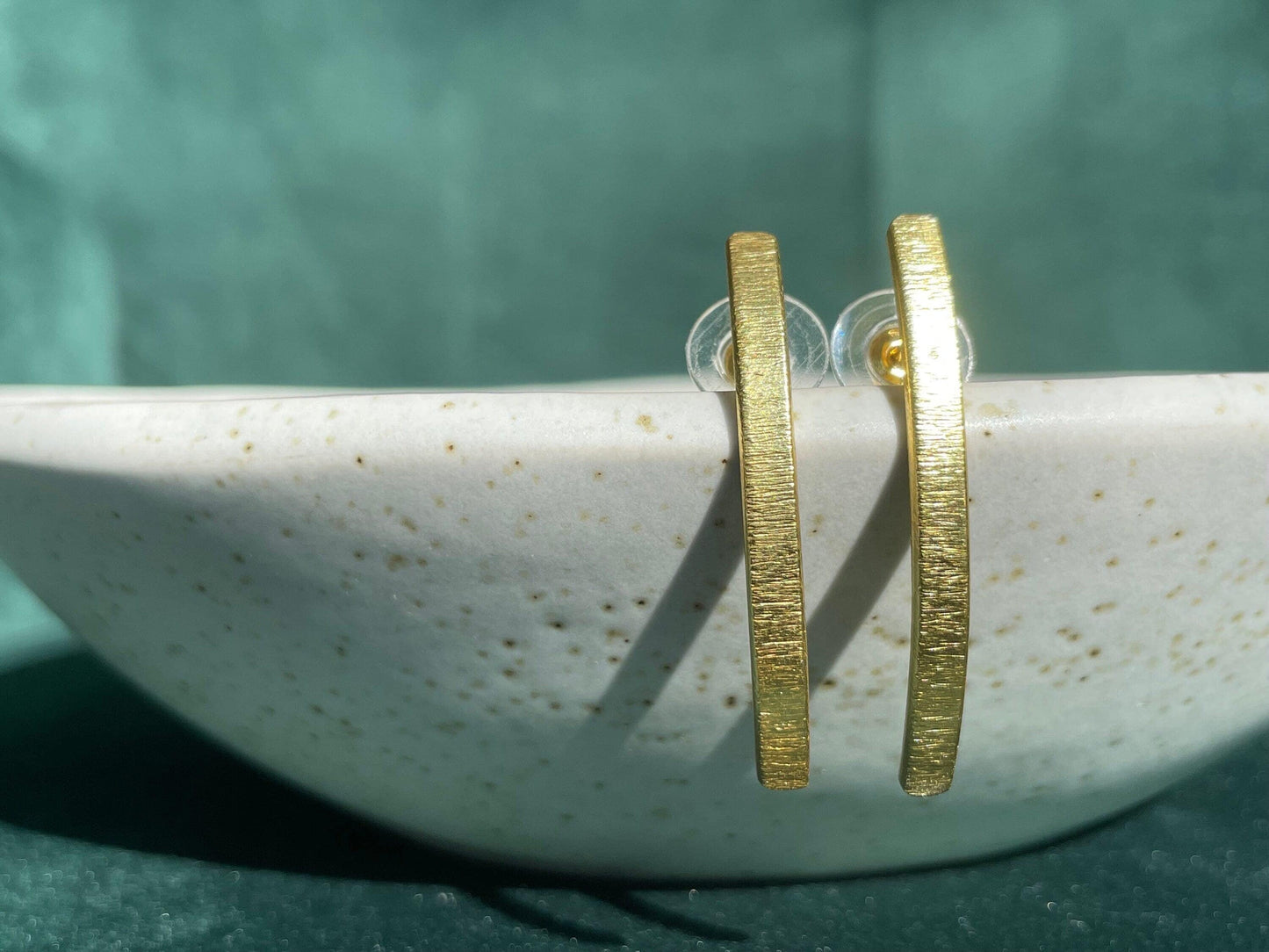 Slight Curved Bar Stud – handmade gold-plated brass earrings, nickel-free | Raavi Jewelry