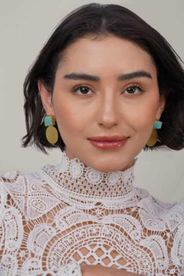 Celestial Balance Stone Drop Earrings – side view | Raavi Jewelry