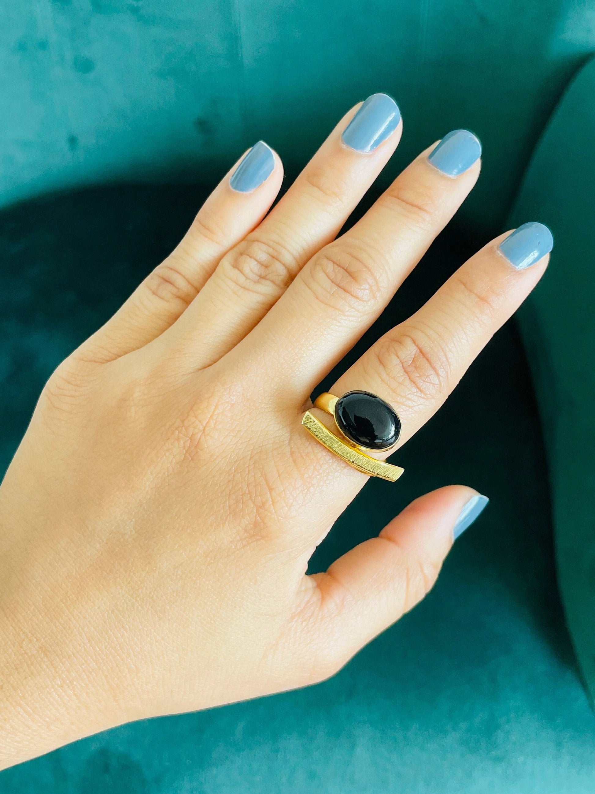 Adjustable Onyx Ring – side view | Raavi Jewelry
