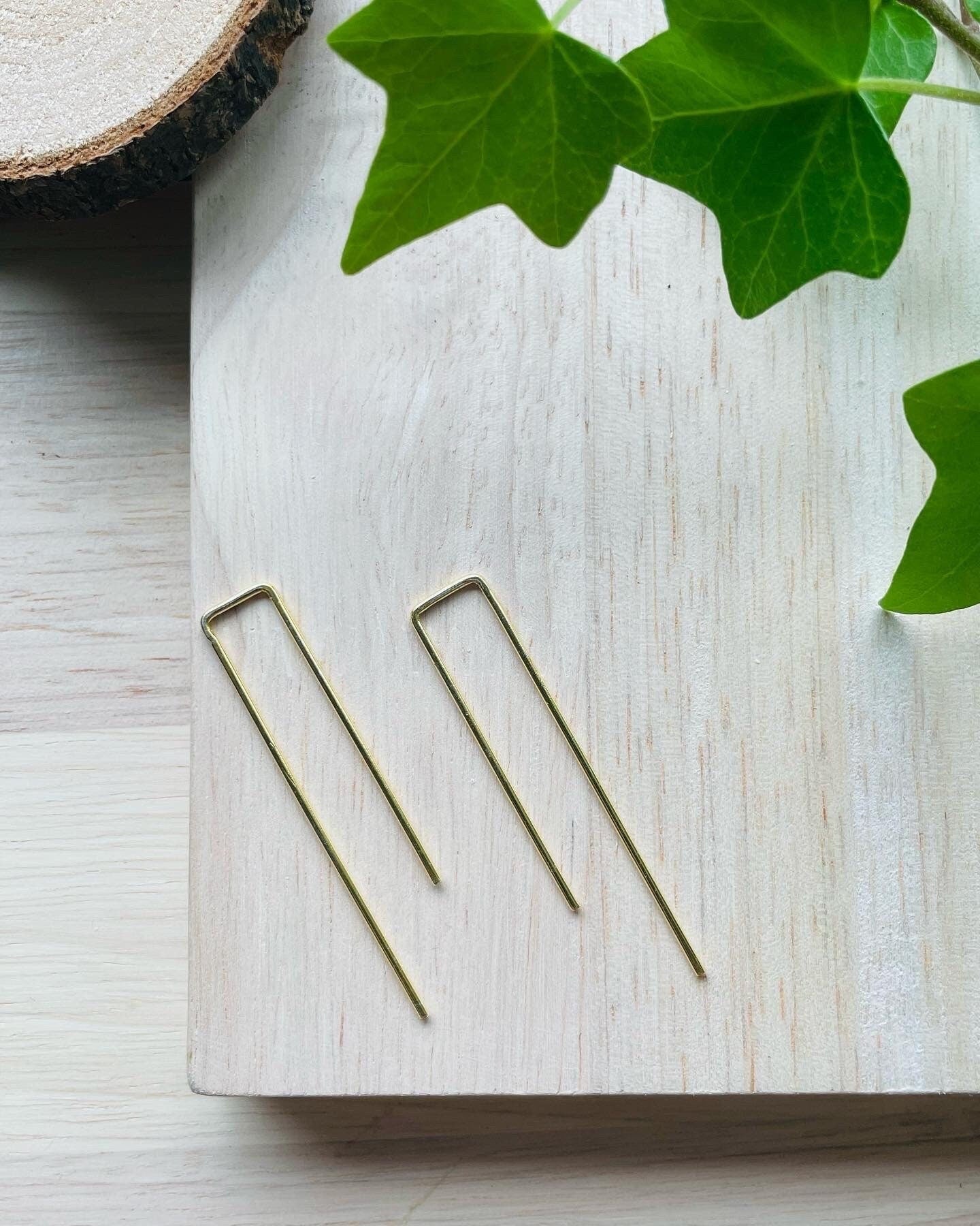 Minimal Straight Thread Earrings – side view | Raavi Jewelry