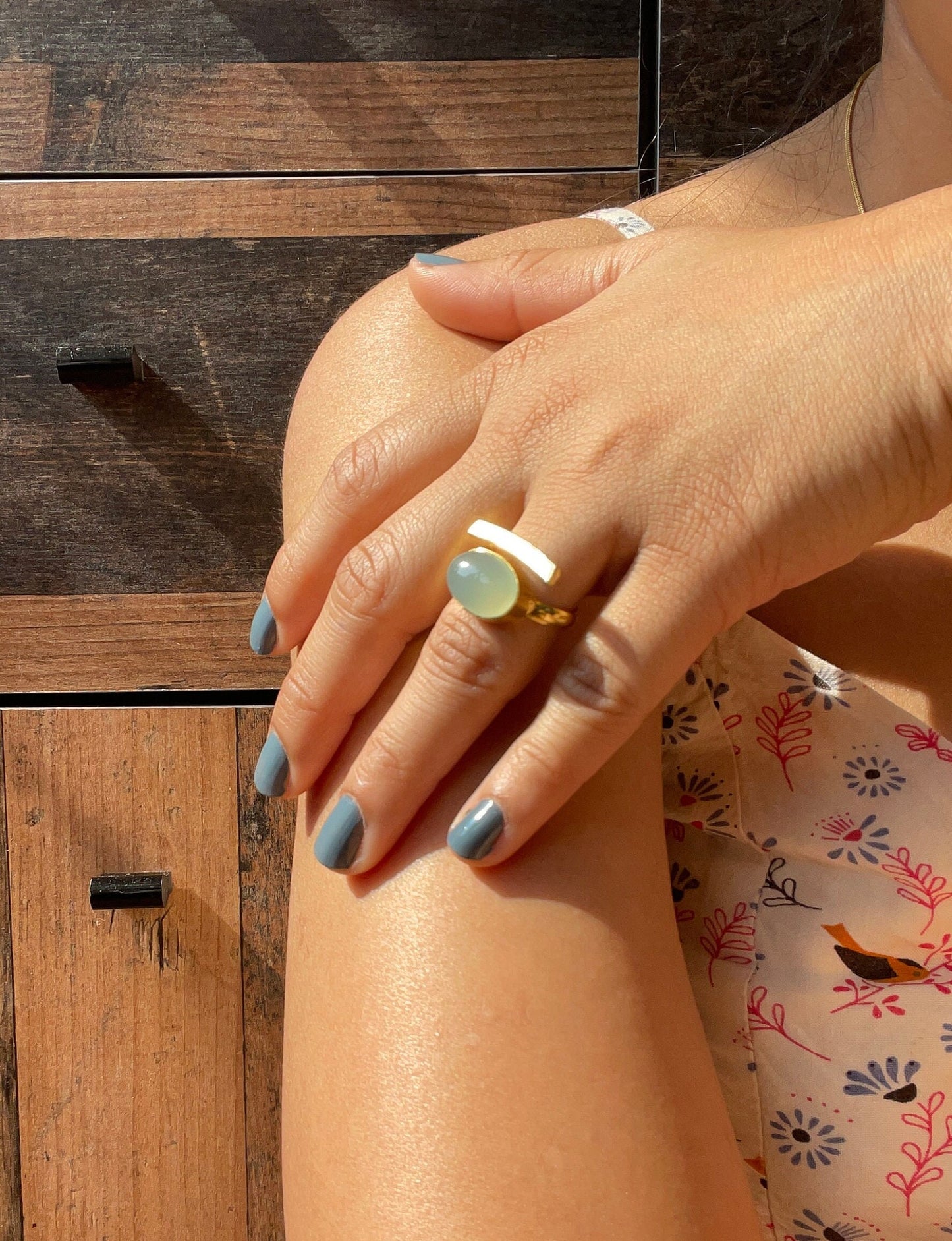 Adjustable Onyx Ring – worn on model | Raavi Jewelry