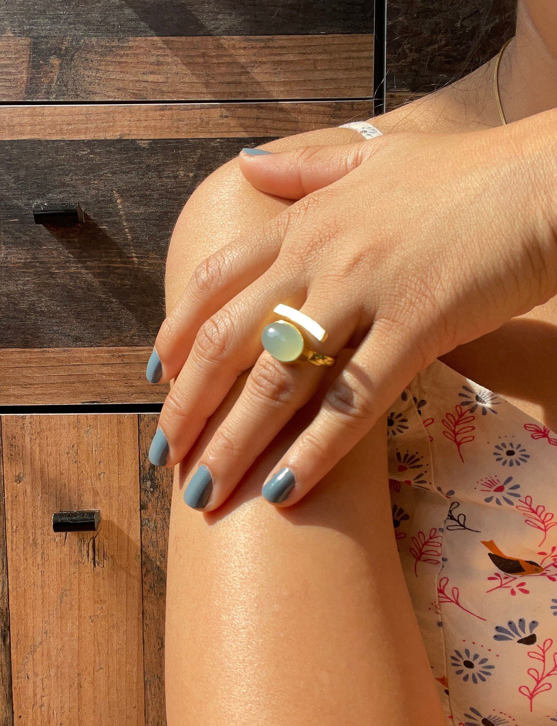 Adjustable Onyx Ring – worn on model | Raavi Jewelry