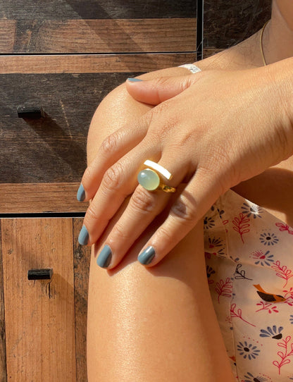 Adjustable Onyx Ring – worn on model | Raavi Jewelry