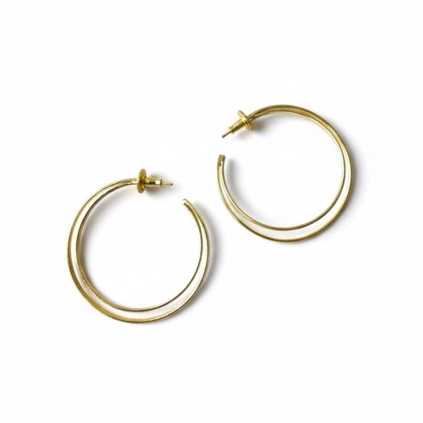 Double Band Hoop Earrings – handmade gold-plated brass earrings, nickel-free | Raavi Jewelry