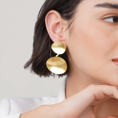 Gilded Eclipse Double Disc Earrings – side view | Raavi Jewelry