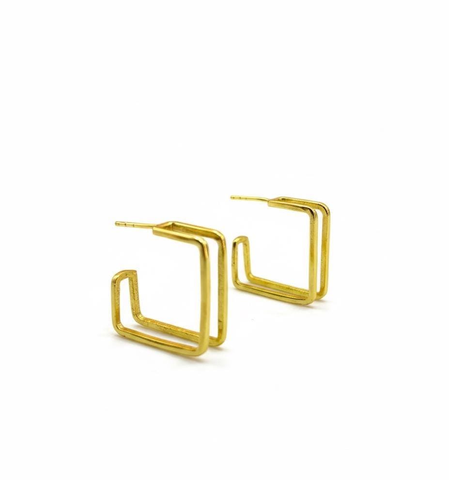 Square hoops – handmade gold-plated brass earrings, nickel-free | Raavi Jewelry
