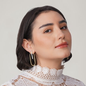 Silver & Gold Oval Ear‑Jacket Earrings – Modular Brass Studs – detail close-up | Raavi Jewelry