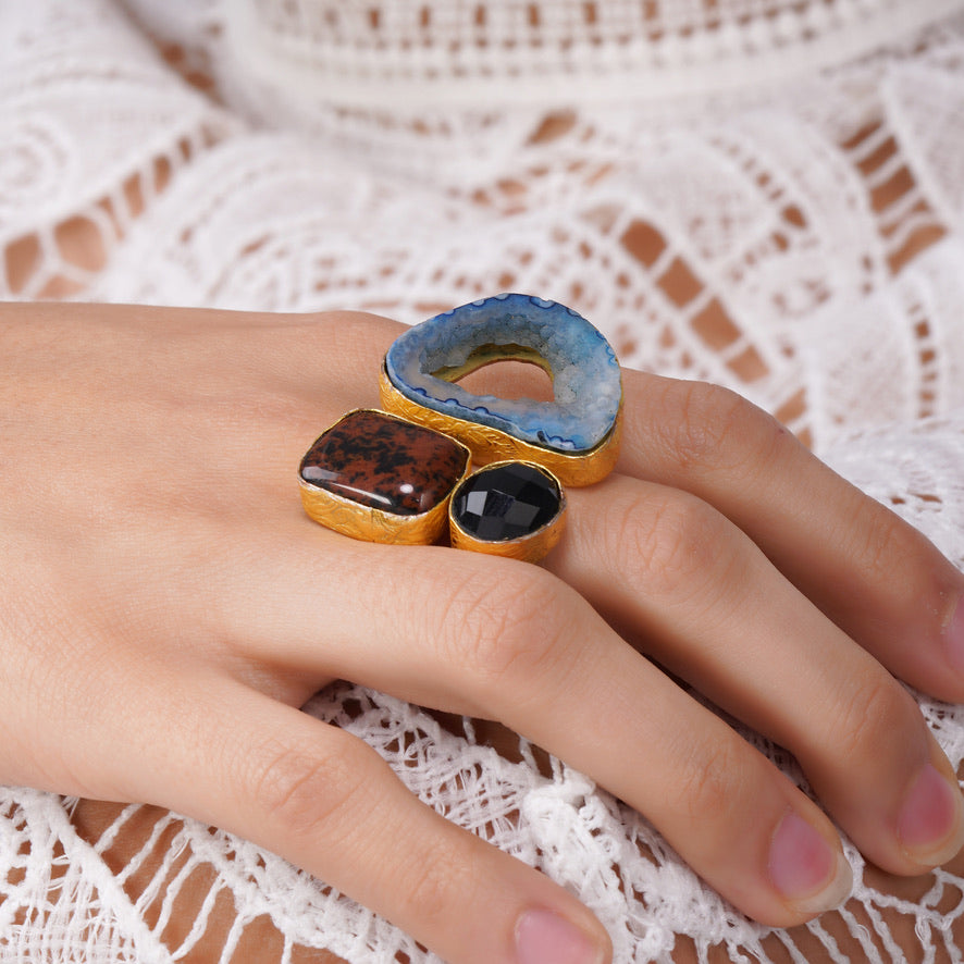 Two-Finger Agate Ring: Adjustable Band – view 6 | Raavi Jewelry