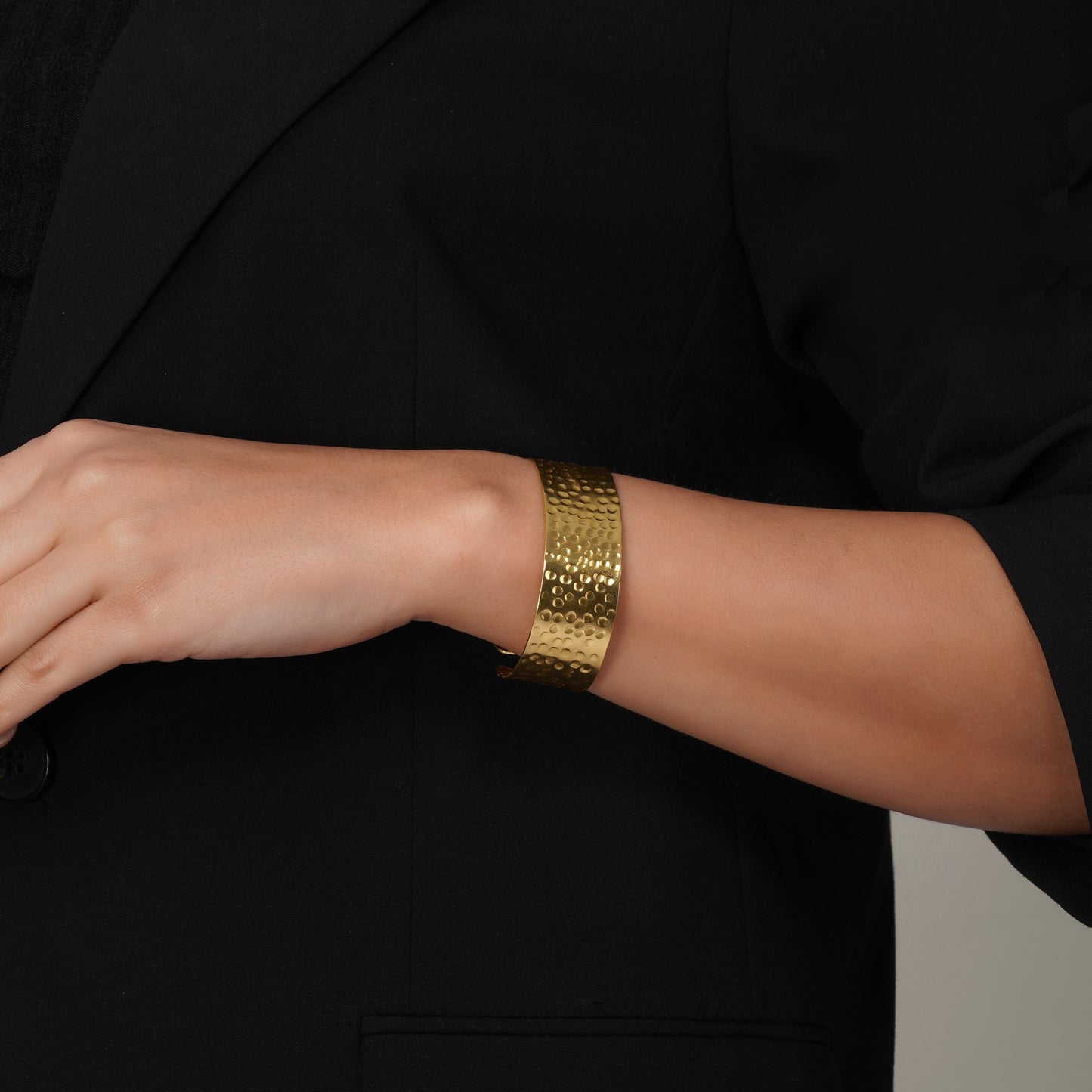 Hammered Brass Cuff Bracelet, Adjustable Gold Bangle, Waterproof Nickel-Free Statement Jewelry