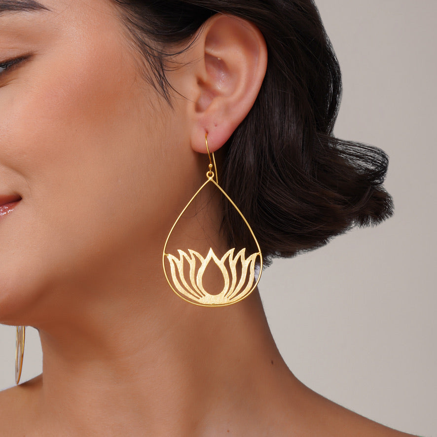 Lotus Teardrop Earrings – side view | Raavi Jewelry