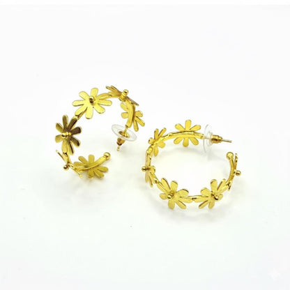 Flower Hoop Earrings – handmade gold-plated brass earrings, nickel-free | Raavi Jewelry