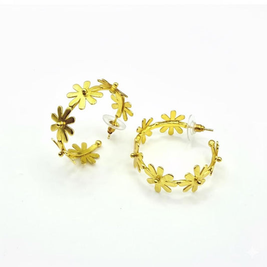 Flower Hoop Earrings – handmade gold-plated brass earrings, nickel-free | Raavi Jewelry
