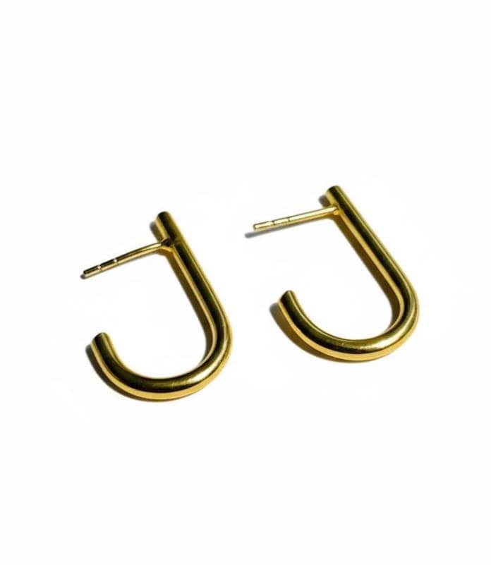 J-Shaped Brass Earrings – handmade gold-plated brass earrings, nickel-free | Raavi Jewelry