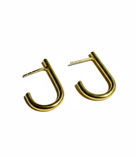 J-Shaped Brass Earrings – handmade gold-plated brass earrings, nickel-free | Raavi Jewelry