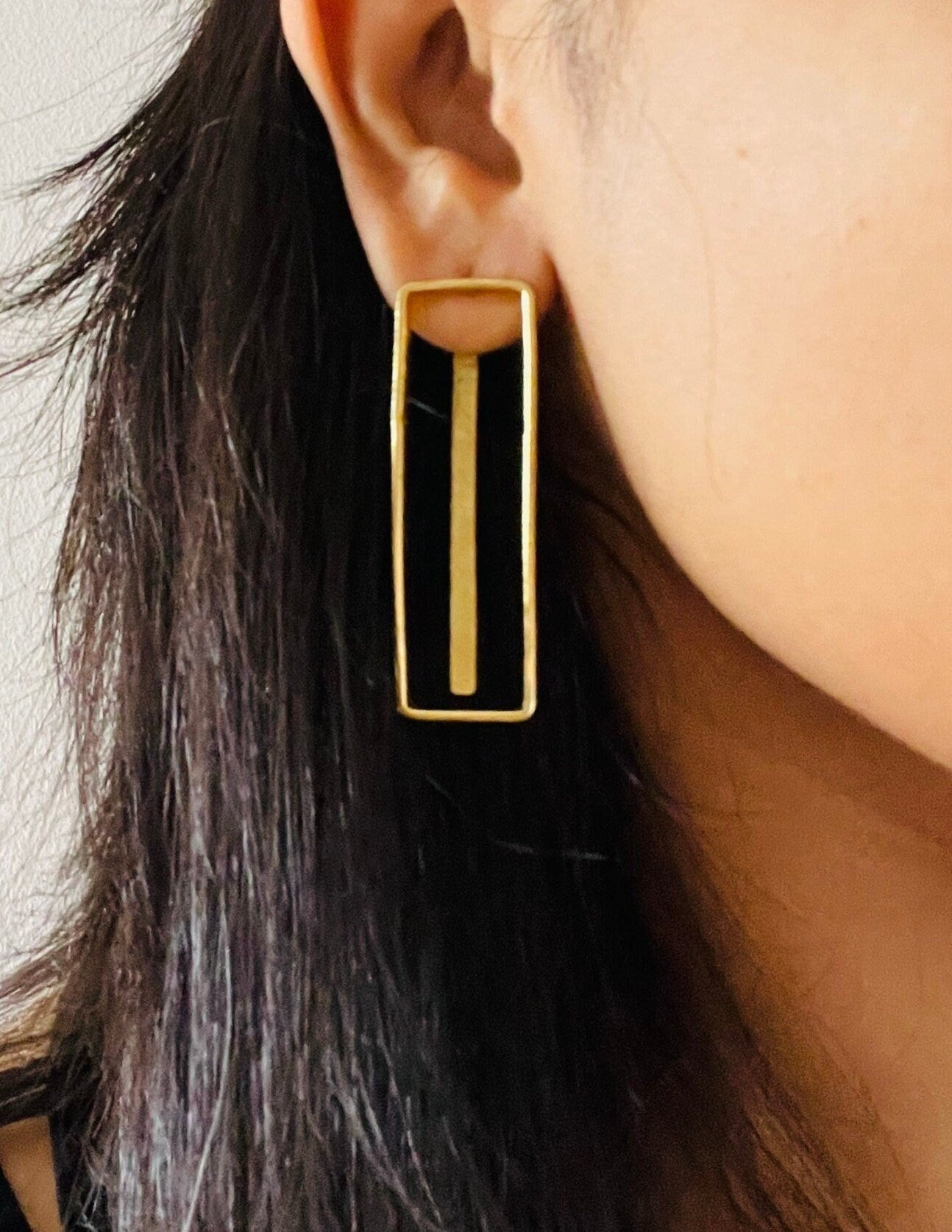 2-in-1 Boho Rectangle Drop Earrings – side view | Raavi Jewelry