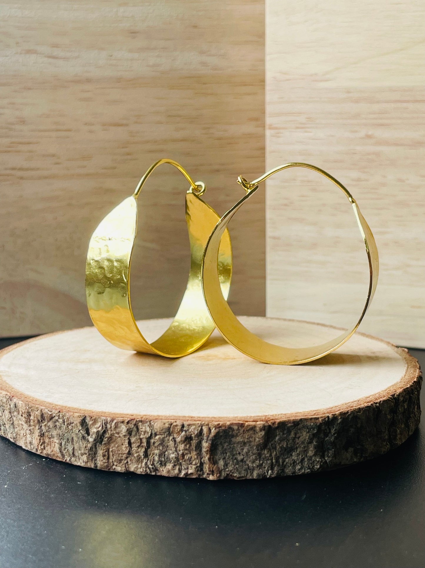 Hammered Square Hoop Earrings – view 6 | Raavi Jewelry