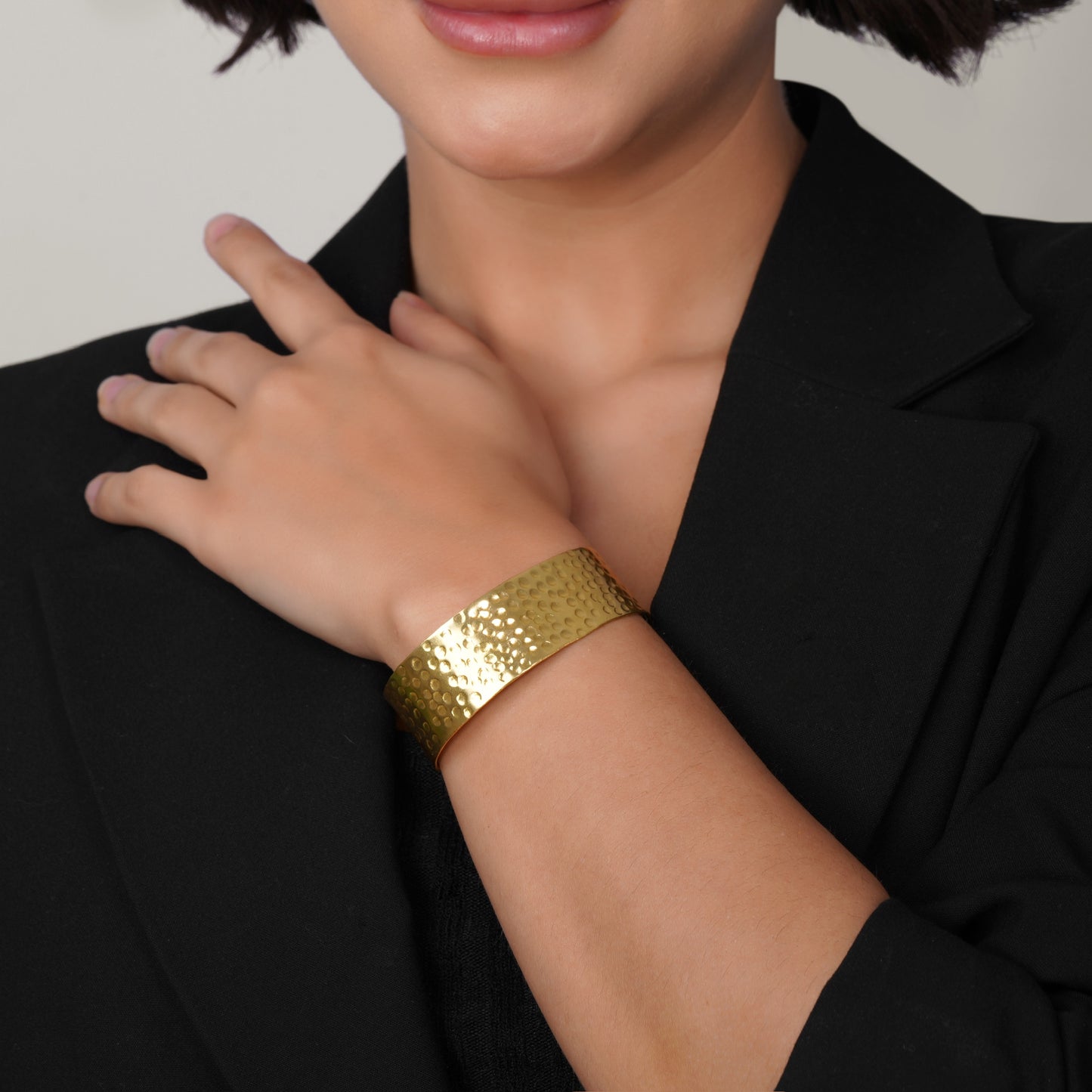 Hammered Brass Cuff Bracelet, Adjustable Gold Bangle, Waterproof Nickel-Free Statement Jewelry