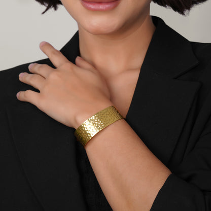Hammered Brass Cuff Bracelet, Adjustable Gold Bangle, Waterproof Nickel-Free Statement Jewelry