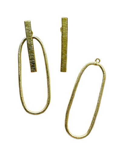 Silver & Gold Oval Ear‑Jacket Earrings – Modular Brass Studs – view 7 | Raavi Jewelry
