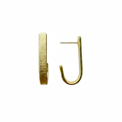 J-Shaped Brass Earrings – side view | Raavi Jewelry
