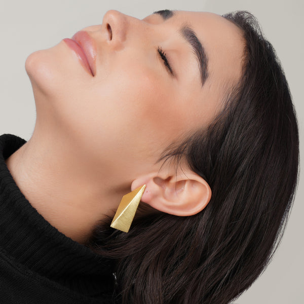 Matte Brushed Gold Kite Drop Earrings | Geometric Statement, Nickel-Free