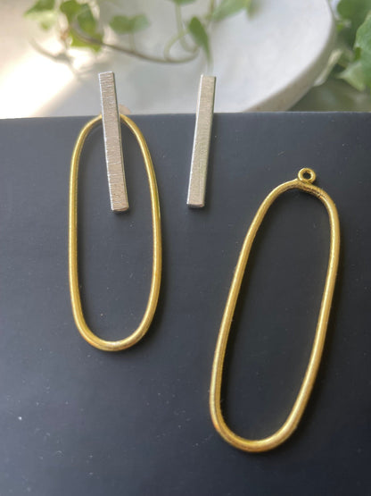 Silver & Gold Oval Ear‑Jacket Earrings – Modular Brass Studs – view 8 | Raavi Jewelry