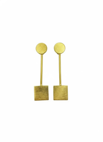 Geometric Drop Earrings – handmade gold-plated brass earrings, nickel-free | Raavi Jewelry